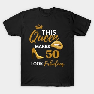 Cute Afro Queen Birthday Quote 50th and fabulous Cool Heels fifty birthday Gift For Her T-Shirt